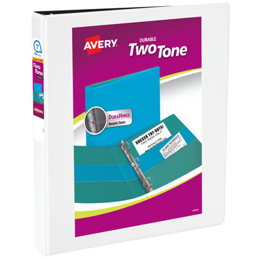 Avery Two-Tone Durable 3 Ring Binder, 1 Inch Slant Rings, Black/White View Binder (17286) 1